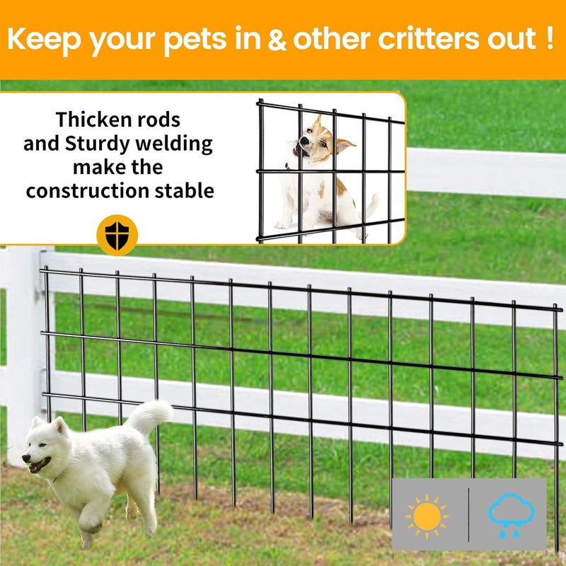 Getlay Animal Barrier Fence 25ft(L) x15in(H),10Pack Black No Dig Fence,Anti-Rust Metal Fence for Dog Rabbit,Underground Decorative Garden Fencing, Dog Digging Deterrent for Outdoor Yard Patio - Image 3
